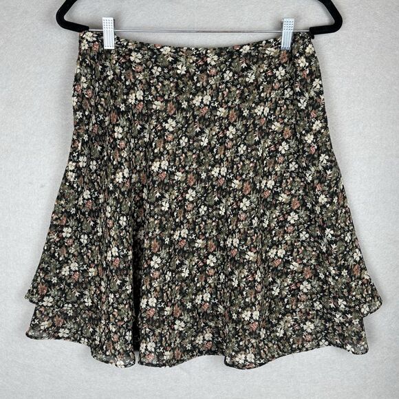 Vintage 90s Express Y2K Floral A-Line Skirt Green Beige Red Forest Fairy Sz L - Picture 1 of 6